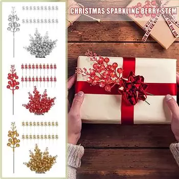 20 шт. Рождественские блестящие ягодные стебли, искусственные ягодные стебли, рождественские ягодные палочки, елочные украшения, рождественские венки своими руками One Size золотой
