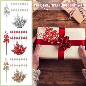 20 шт. Рождественские блестящие ягодные стебли, искусственные ягодные стебли, рождественские ягодные палочки, елочные украшения, рождественские венки своими руками One Size красный