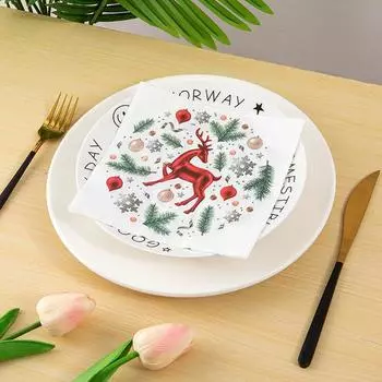 20 шт. Рождественские бумажные салфетки с рисунком рождественских конфет, оленя, снежинки, салфетки для украшения стола в канун Рождества, рождественские принадлежности