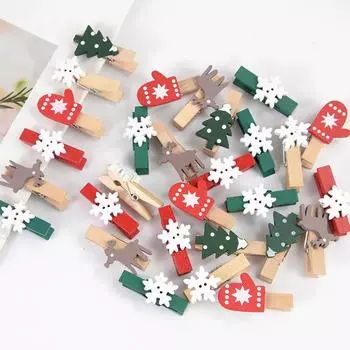 20 шт. рождественские деревянные зажимы для новогодней вечеринки фото настенные зажимы DIY рождественские украшения украшения для дома рождественская елка снежинки прищепки