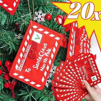 20 шт. Рождественские фетровые конверты для писем, нетканые вышитые конфетные мешочки, подвесные украшения для рождественской елки, украшения для новогодней вечеринки About 8X12.5CM