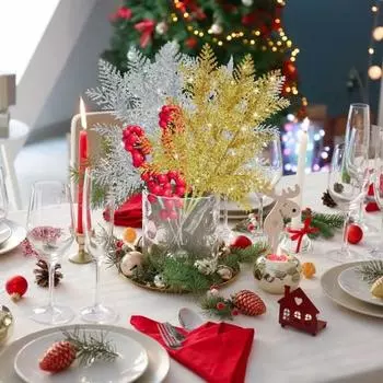 20 шт., рождественские искусственные сосновые иглы, блестящие многоразовые украшения для дома «сделай сам», рождественские сосновая ветка, выбор ветки, товары для вечеринок золотистый