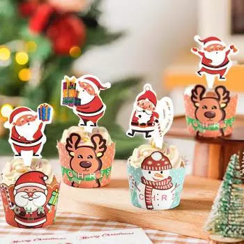 20 шт. рождественские кексы Linner мультфильм Санта-Клаус кекс бумажные стаканчики 2024 рождественская вечеринка украшения торта принадлежности детские сувениры