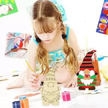 20 шт. Рождественские подвески Незаконченная картина Цветная заливка DIY Деревянные подвески в виде гнома Поделки Подвесные новогодние украшения для рождественской елки