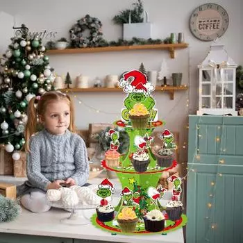 20 шт. Рождественские украшения для кексов, зеленые эльфы, еда, фрукты, праздничная бумажная подставка для торта на рождественскую вечеринку, десерт, торт, декор 20PCS