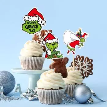 20 шт. Рождественские украшения для кексов, зеленые эльфы, еда, фрукты, праздничная бумажная подставка для торта на рождественскую вечеринку, десерт, торт, декор 20PCS