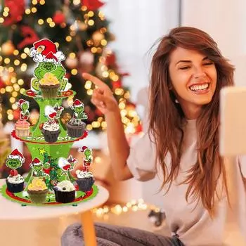 20 шт. Рождественские украшения для кексов Зеленый эльф Еда Фрукты Пикапы Праздничная бумажная подставка для торта 20PCS