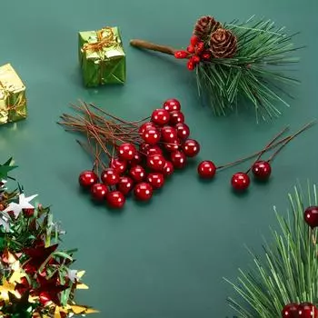 20 шт. Рождественский круглый шар, имитация ягод, пенопласт, вишня, маленькие красные фрукты, пионы, рождественские принадлежности, аксессуары, украшения из ягод красный