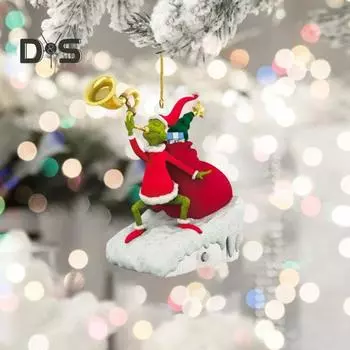 20 шт. Рождественское украшение на елку, мультяшный зеленый эльф с подвеской в виде шапки Санты, акриловое 2D плоское деревце, подвесное украшение для дома, автомобиля, рюкзака, вечеринки, декора 20PCS