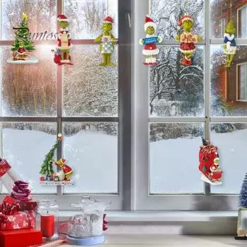 20 шт. Рождественское украшение на елку, мультяшный зеленый эльф с подвеской в виде шапки Санты, акриловое 2D плоское деревце, подвесное украшение для дома, автомобиля, рюкзака, вечеринки, декора 20PCS