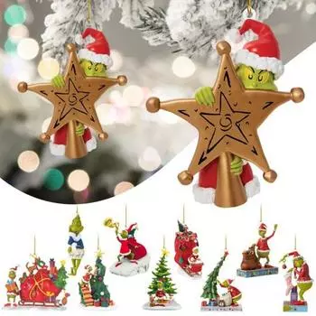 20 шт. Рождественское украшение на елку с изображением зеленого эльфа в шапке Санты, акрил, 2D