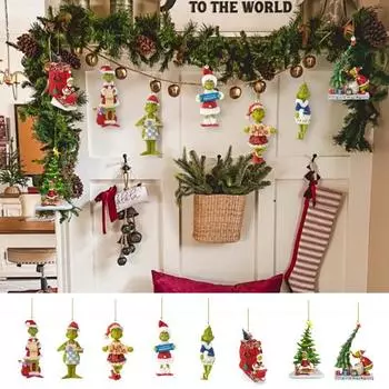 20 шт. Рождественское украшение на елку с изображением зеленого эльфа в шапке Санты, акрил