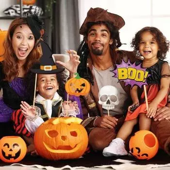 20 шт., ручной реквизит для Хэллоуина, вечерние реквизит для фотосессии, жуткий, жуткий, разных форм, клыки, череп, шляпа ведьмы, открытка с палочками 20PCS