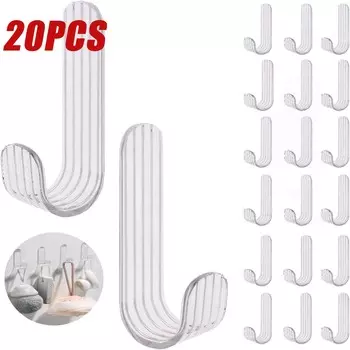 20 шт. Самоклеящиеся крючки, настенные крючки с клейкими полосками, крючки для ключей, настенные декоративные водонепроницаемые прозрачные крючки 20pcs прозрачный