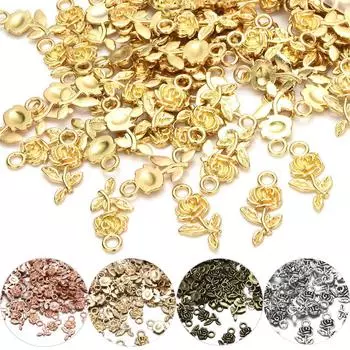 20 шт., серьги-подвески с цветком розы, ожерелье, очаровательные ювелирные изделия, аксессуары для самостоятельного изготовления античный серебряного