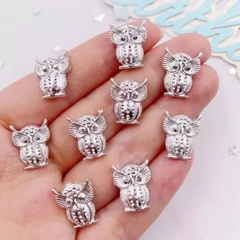 20 шт., серебристые мини-сова, дизайн ногтей с плоской задней частью, стразы для скрапбукинга, свадебная аппликация, сделай сам, декор, поделки, изготовление ювелирных изделий серебряный