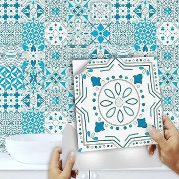 20 шт., синяя плитка, настенная наклейка, кухонный фартук, шкаф, ванная комната, шкаф, ремонт, пилинг и палка, водонепроницаемые художественные наклейки на стены 10cmX10cmX20pcs