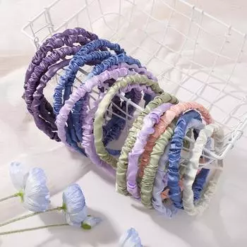 20 шт. Случайный цвет Тканевая Атласная Плиссированная Повязка на Голову для Женщин Сладкая Простая Повязка Девушки Обруч Головной Убор Универсальные Аксессуары для Волос