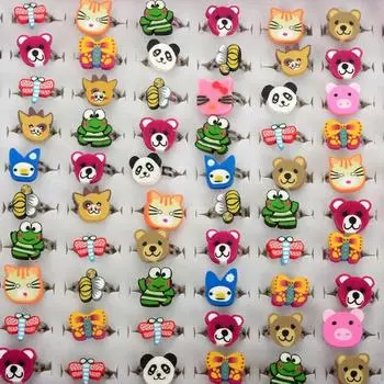 20 шт. смешанные лоты, милые детские/детские кольца из смолы с героями мультфильмов, ювелирные изделия