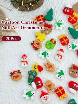 20 шт. смешанных 3D мультфильм смоляные рождественские серии подвески для ногтей милый снеговик Санта-Клаус подарок фестиваль нейл-арт украшения onesize