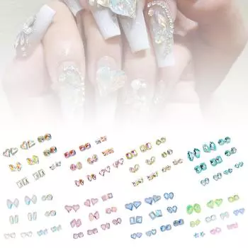 20 шт. смешанных страз для ногтей, хрустальные подвески для дизайна ногтей, плоские камни для 3D-украшений, блестящие маникюрные аксессуары «сделай сам» 2