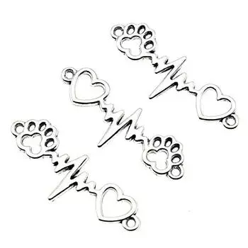 20 шт., собачий коготь, любовь, разъем для ЭКГ, подвески, поделки для взрослых, цвет антикварного серебра, бренд: WYISYWG 12x34 мм