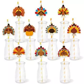 20 шт. соломинок для Дня благодарения, простая установка, вставка в форме индейки, украшения для напитков на День благодарения для осенних вечеринок 2pcs