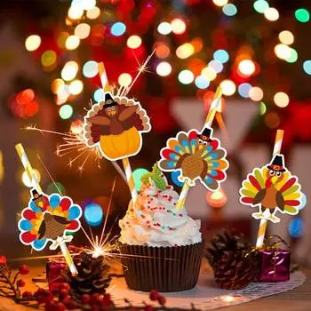 20 шт. соломинок для Дня благодарения, простая установка, вставка в форме индейки, украшения для напитков на День благодарения для осенних вечеринок 2pcs