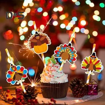 20 шт. соломинок для Дня благодарения, простая установка, вставка в форме индейки, украшения для напитков на День благодарения для осенних вечеринок 2pcs