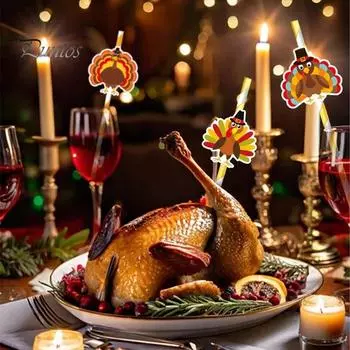 20 шт. соломинок для Дня благодарения, простая установка, вставка в форме индейки, украшения для напитков на День благодарения для осенних вечеринок 2pcs