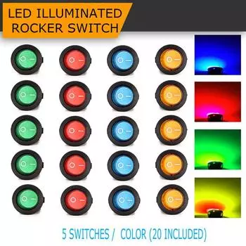 20 шт. SPST 3-контактный тумблер с подсветкой 10 А 12 В постоянного тока включение/выключение управления для автомобиля или лодки с 4-цветной светодиодной подсветкой
