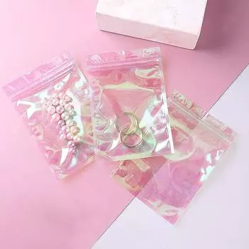 20 шт. сумка для хранения радужная пленка самозапечатывающаяся сумка косметическая упаковка сумка лазерный запечатанный карман прозрачная застежка-молния сумка для сережек запечатывание M