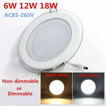 20 шт. светодиодных панельных светильников с регулируемой яркостью 6 Вт, 12 Вт, 18 Вт, круглые стеклянные потолочные встраиваемые светильники SMD 5730, теплый холодный белый светодиодный свет AC110 В/220 В 6W Not Dimmable