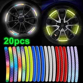 20 шт., светоотражающая наклейка на ступицу колеса автомобиля, радужная флуоресцентная светящаяся полоса, лента для автомобиля, мотоцикла, наклейки, безопасность ночного вождения