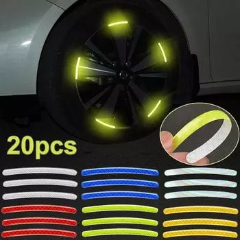 20 шт., светоотражающая наклейка на ступицу колеса автомобиля, обод шины, светоотражающие полосы, светящаяся наклейка для стайлинга автомобиля, наклейка на колесо велосипеда, мотоцикла 20PCS разноцветный