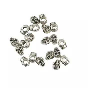 20 шт. тибетские серебряные европейские бусины-разделители с 3D черепом и большим отверстием для Хэллоуина