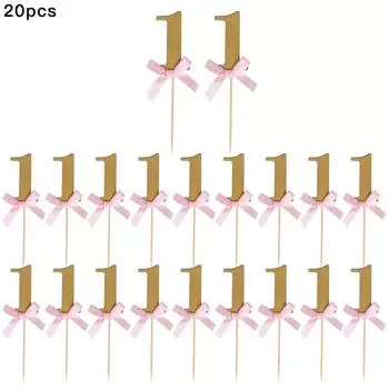 20 шт. Топпер для торта 1 год, украшение для кекса на день рождения, золотая палочка, топпер для празднования юбилея