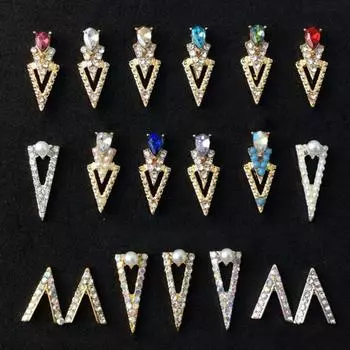 20 шт. трехмерные блестящие полые стразы из сплава для ногтей, не падающие DIY V-образные капли, искусственный бриллиант C