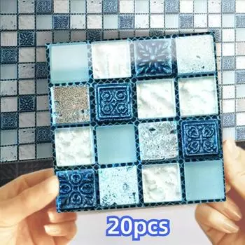 20 шт. Трехмерные настенные наклейки, мозаичная плитка, настенные наклейки для плиты, водонепроницаемые самоклеящиеся обои для ванной комнаты, маслостойкие наклейки для кухни 20pcs