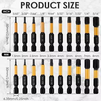 20 шт. ударный шестигранный ключ-шестигранник сверло магнитная отвертка 1/4 дюйма шестигранные хвостовики SAE и метрические сверла инструменты для ремонта