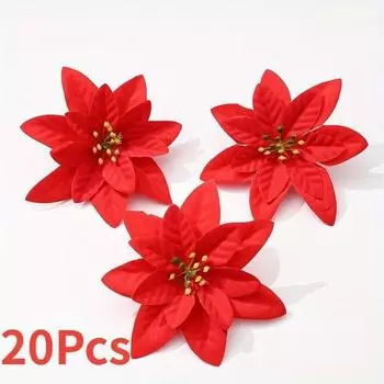 20 шт., украшение для рождественской елки, рождественский цветок, имитация цветка, красный рождественский венок, трость, рождественское украшение