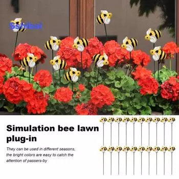 20 шт. украшения в виде садовых пчел, яркие полосатые искусственные пчелы для цветочного горшка, двора, лужайки, балкона, простые в установке кашпо, колья для шмелей 20PCS