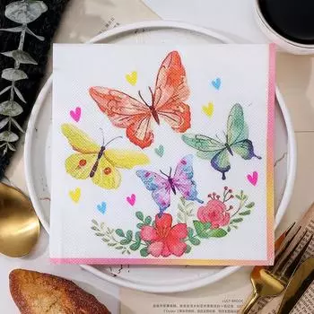20 шт./упак. 33x33 см. Красочные салфетки с принтом в виде бабочек и цветов. Салфетки для стола, одноразовые бумажные салфетки для украшения вечеринок. 20pcs