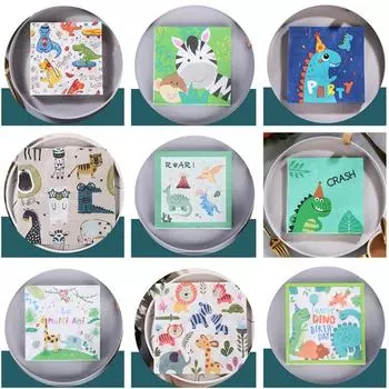 20 шт./упак. 33x33 см мультяшные животные с принтом для детей, вечеринок, дней рождения, декора, ресторана, салфетки, бумажные носовые платки 20pcs