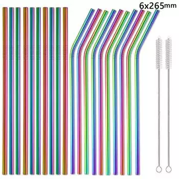 20 шт. в упаковке длиной 265 см, металлические трубочки радужной расцветки, многоразовые, из нержавеющей стали 304, для стаканов объемом 30 унций и 20 унций, барный аксессуар