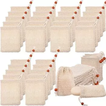 20 шт. в упаковке натурального сизалевого мыльного мешочка, сетчатый отшелушивающий мыльный мешочек, пенящийся, сушильный держатель для мыла для кухни, ванной комнаты, отеля