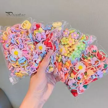 20 шт., веревки для волос, красочные мультяшные цветы, бант, декор в виде лягушки, высокоэластичные резинки для волос для девочек, аксессуары для волос H