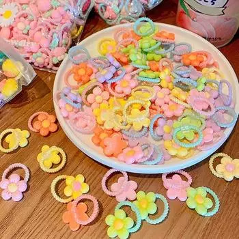 20 шт., веревки для волос, красочные мультяшные цветы, бант, декор в виде лягушки, высокоэластичные резинки для волос для девочек, аксессуары для волос G