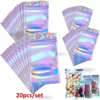 20 шт. Закрывающиеся мешки с защитой от запаха голографические мешки из фольги сумка плоский замок на молнии сумка для еды, конфет, ювелирных изделий, винта 6x8cm