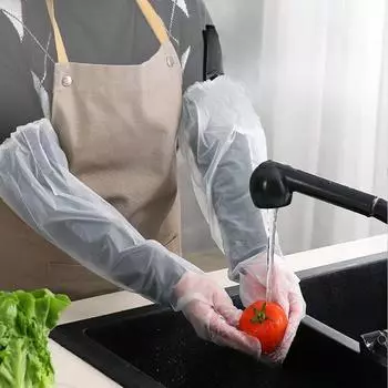 20 шт. Защитные перчатки для рук, кухонные, одноразовые, пищевые, пластиковые перчатки, эластичные, с завязками, длинные перчатки